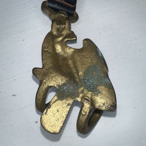 WW1 Imperial German Belt Eagle Drum Hanger Holder Brass With Iron Hooks Leather - Picture 4 of 9